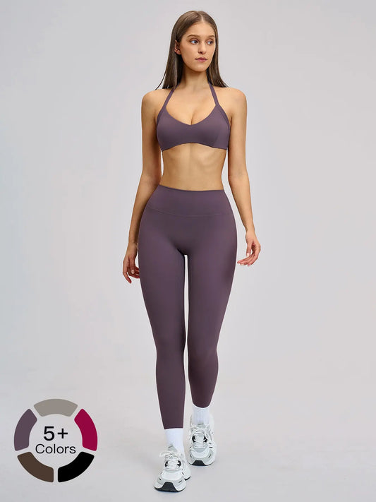 Cross-Border Fleece Yoga Set, Hollow Back Halter Top - image 2