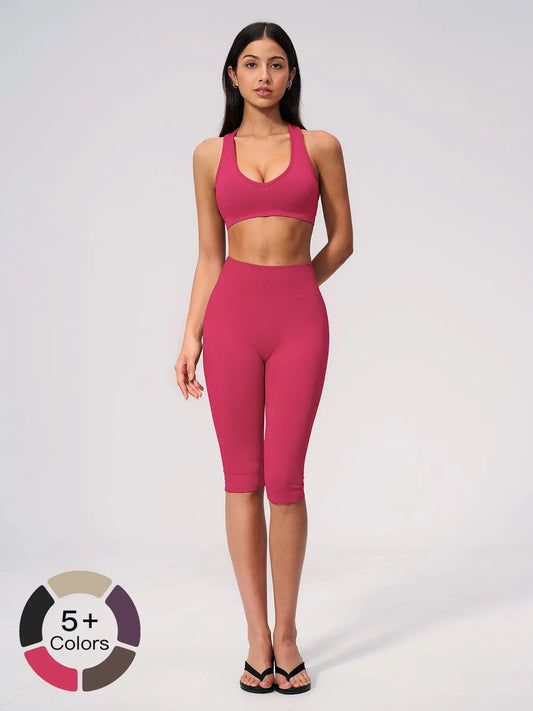 Seamless Yoga Workout Set, V-Neck Tight Fit Quick-Dry Moisture-Wicking High Waist Butt Lifting Sports… - image 2