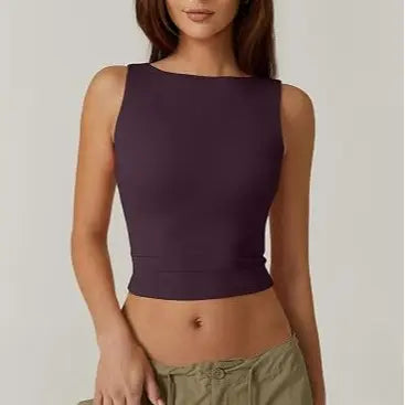 High Neck Open Back Sleeveless Crop Tank