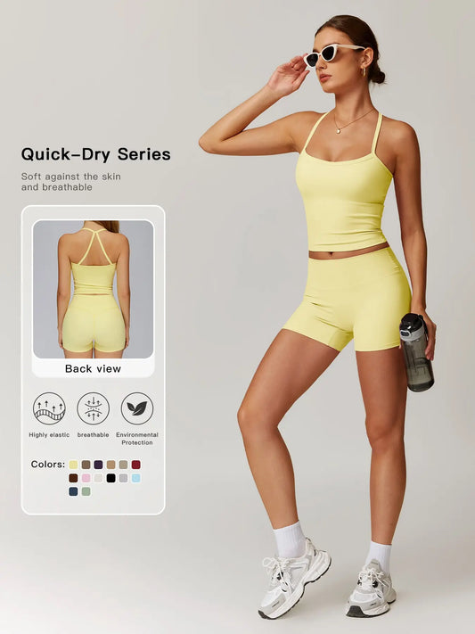 Women's Backless Crop Cami & Shorts Set for Activewear and Yoga - image 2