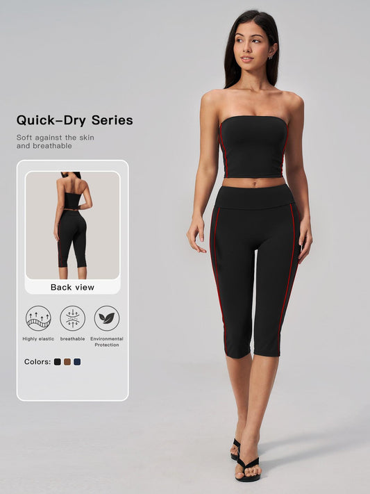 Cross-Border Crop Top Yoga Set for Women, Fuzzy Colorblock with Padded Bra - image 11