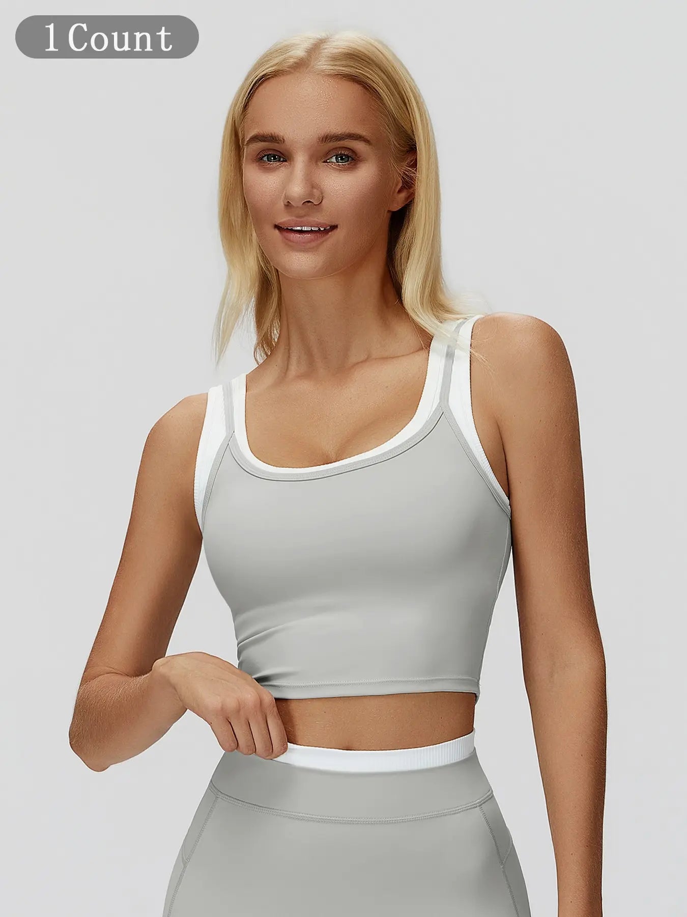 Cross-Border Two-Piece Separated Vest Colorblock Nude Feel Fashion Casual Top Running Sporty Bra,…