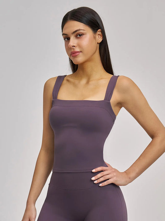 High Elasticity Square Neck Yoga Tank Top with Chest Padding, Outdoor Fitness Solid Sports Bra for Women - image 5