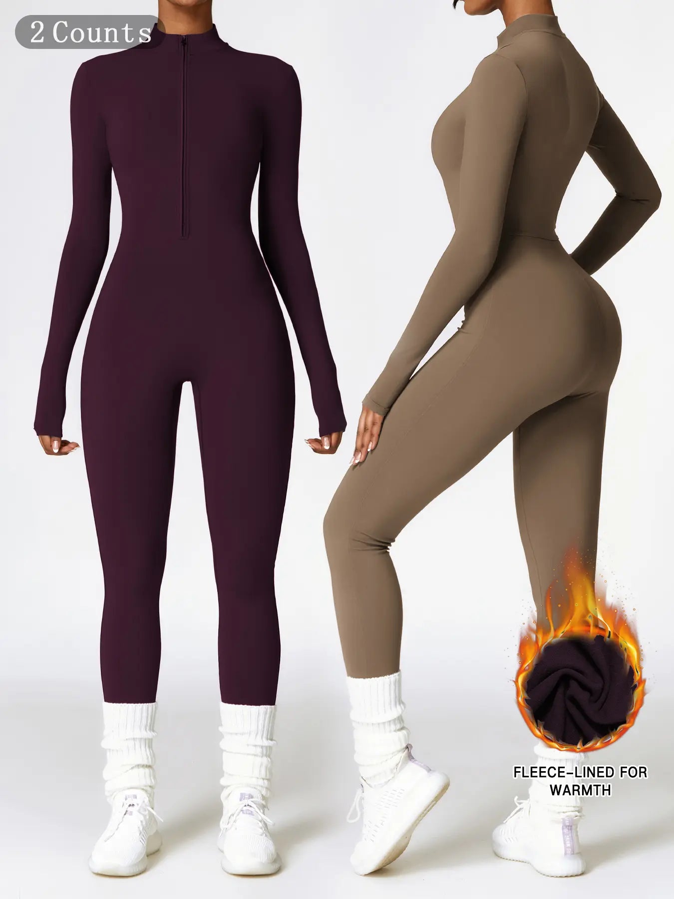Women's Solid Zip-up Skiing Jumpsuit - Sporty Activewear