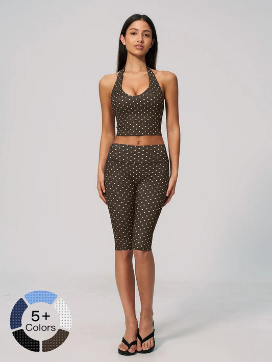 Dot Pattern Yoga Set for Women, Polyester Ammonia Print Deep V High Elastic Fitness Sports Set - image 2