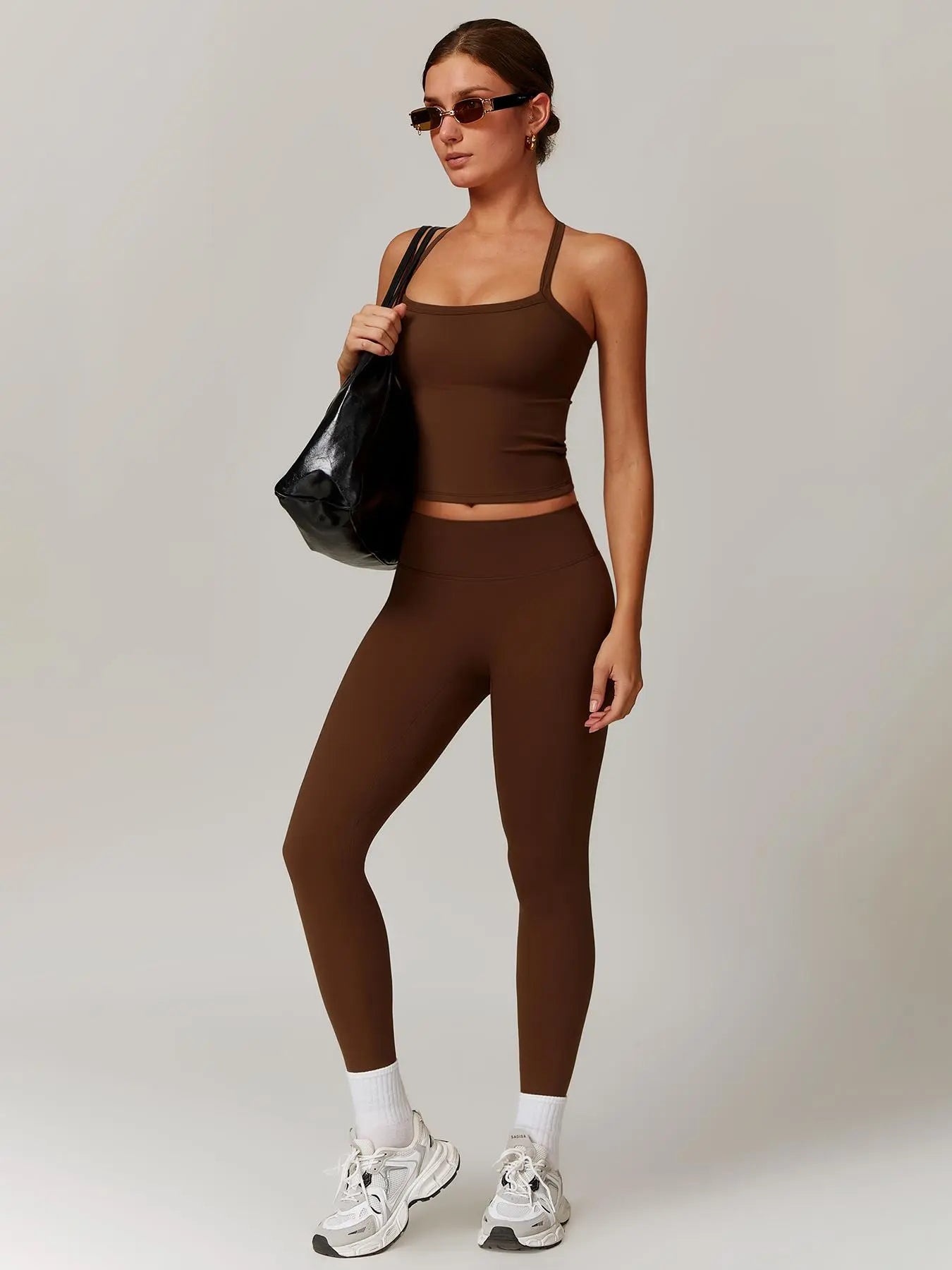 Women's Solid Cut Out Backless Cami Top & High Waist Leggings Tracksuit Set, Sporty Comfy Breathable…