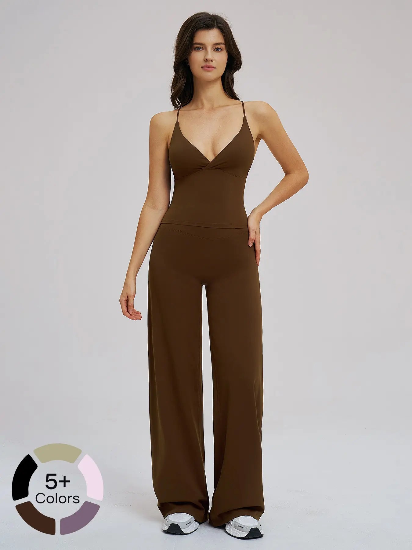 Brushed Sportswear Set, Casual Wide-Leg Backless Two-Piece Outfit