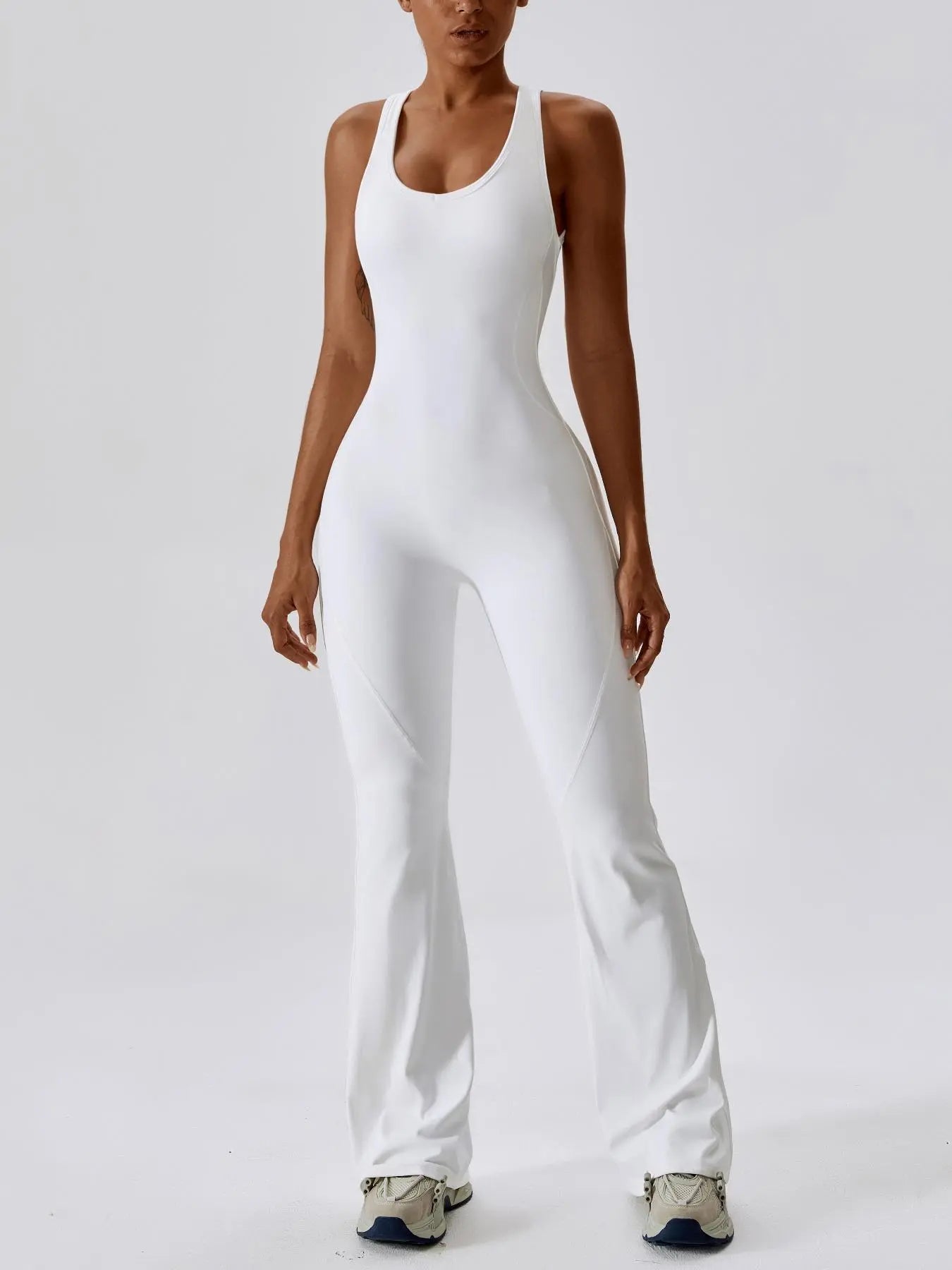 Women's Solid Cut Out Backless Sports Tummy Control Jumpsuit, Quick Drying U Neck Sleeveless Jumpsuit…