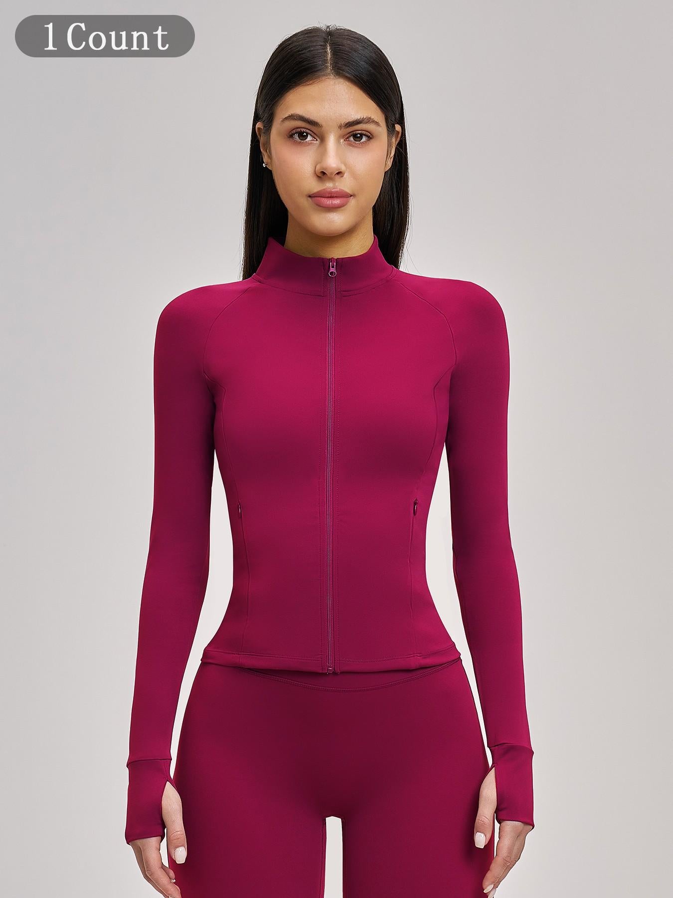 Women's Long Sleeve Essential Yoga Jacket with Zipper Pockets, Fleece Lined Tight Fit Outdoor Sports… - image 27