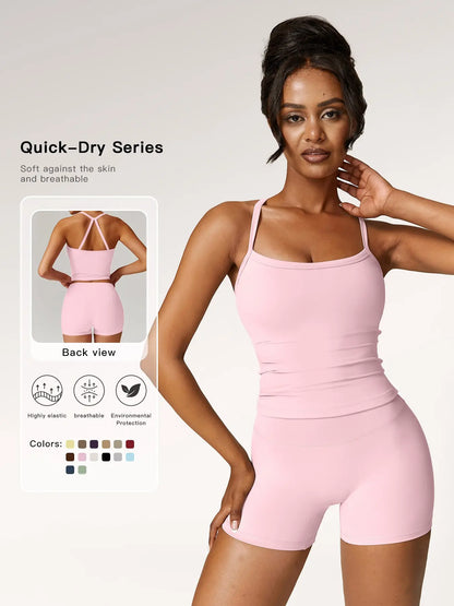 Women's Backless Cami Top & High Waist Shorts Tracksuit Set