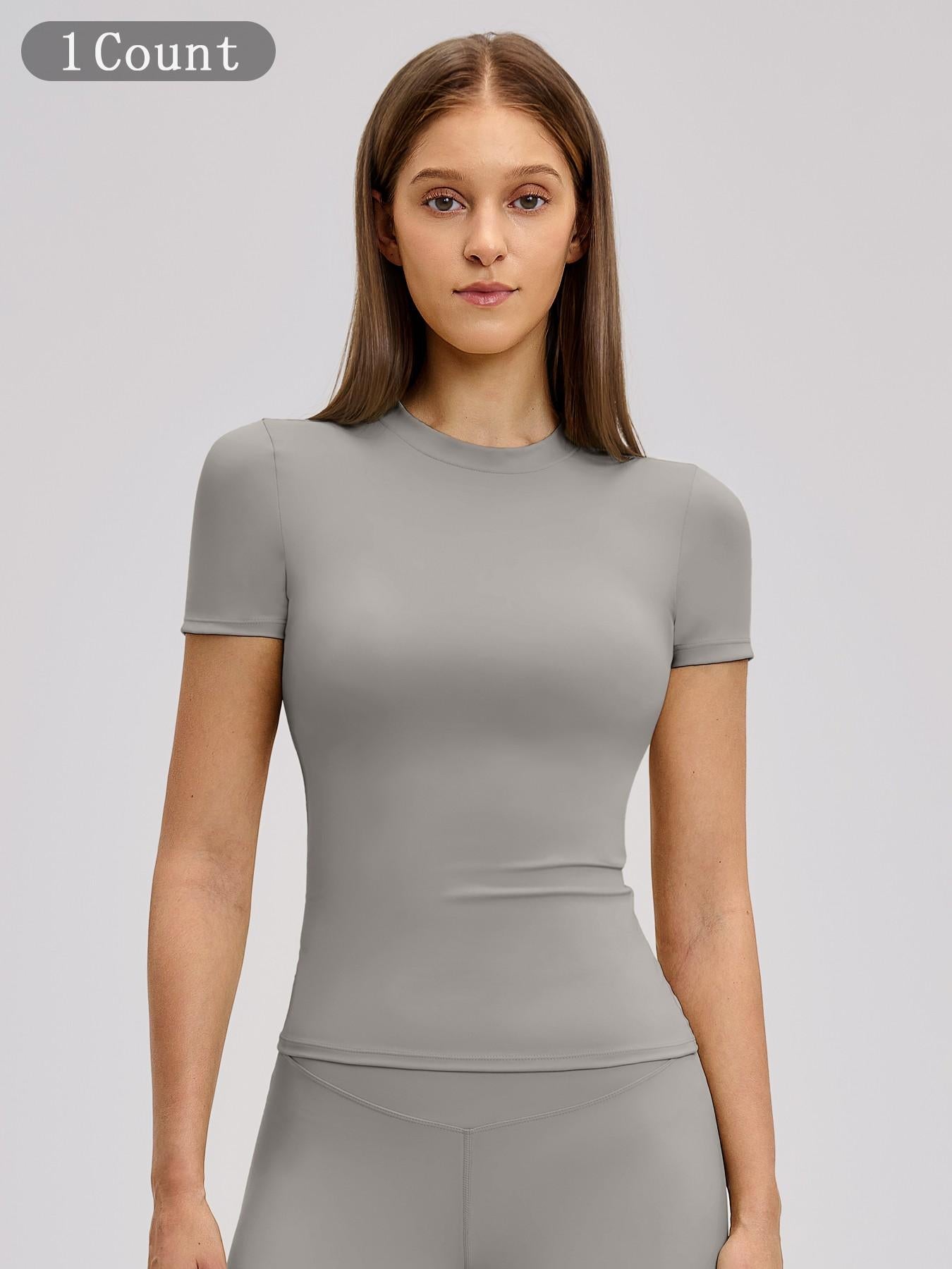 Summer Quick-Dry Yoga Shirt Short Sleeve Fitness Top Hoodie Outdoor Running Sports Women, Fitness Shirts - image 27