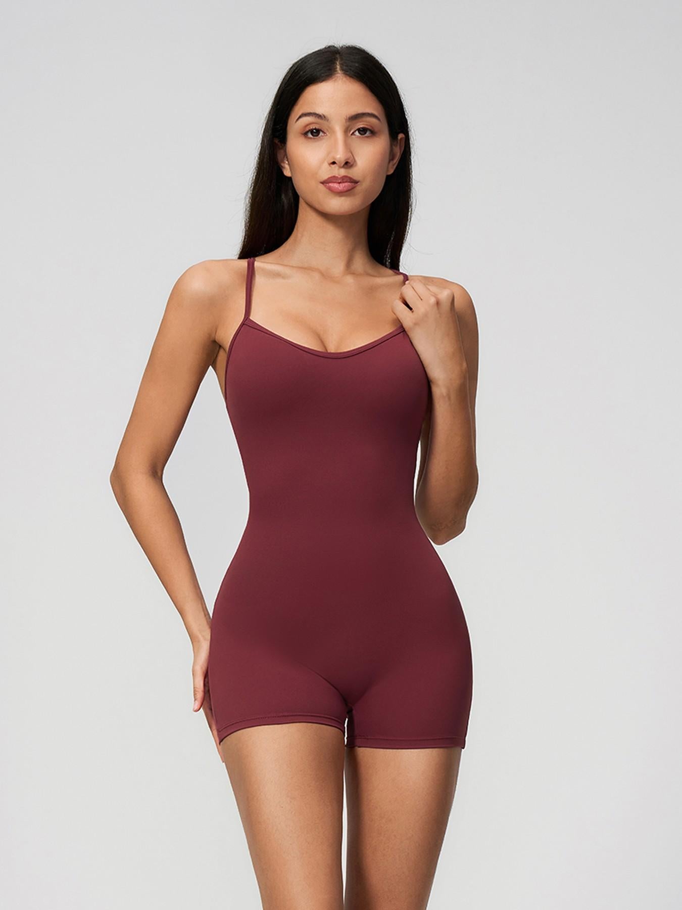 Cross Back Yoga, Tight Fit High Waist One-Piece Gym Shorts - image 14