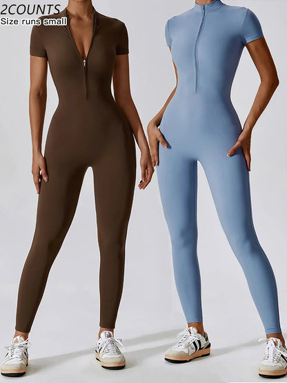Women's Quick Dry Zipper Jumpsuit for Yoga and Gym Workout