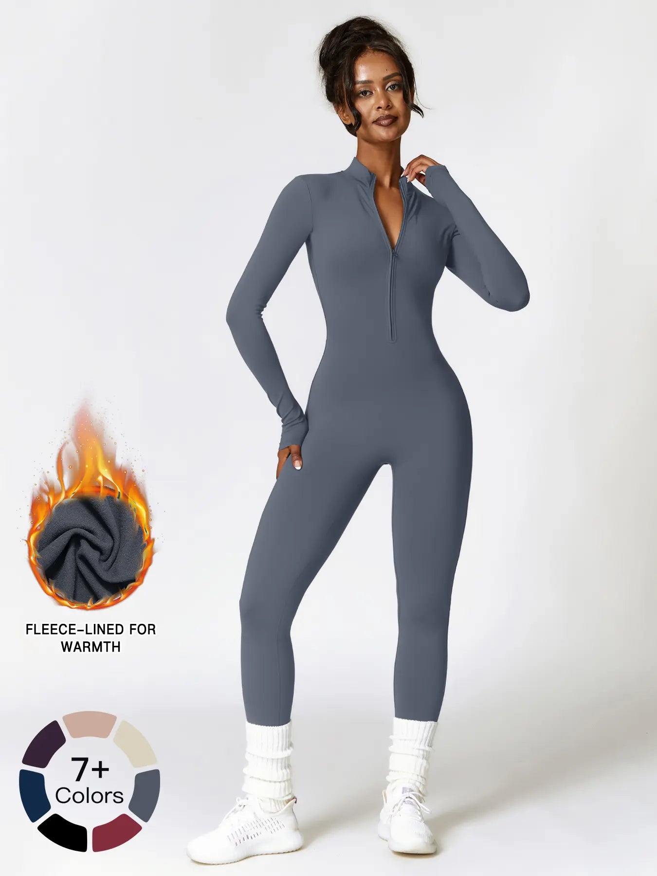 Women's Solid Zip-up Skiing Jumpsuit - Sporty Activewear