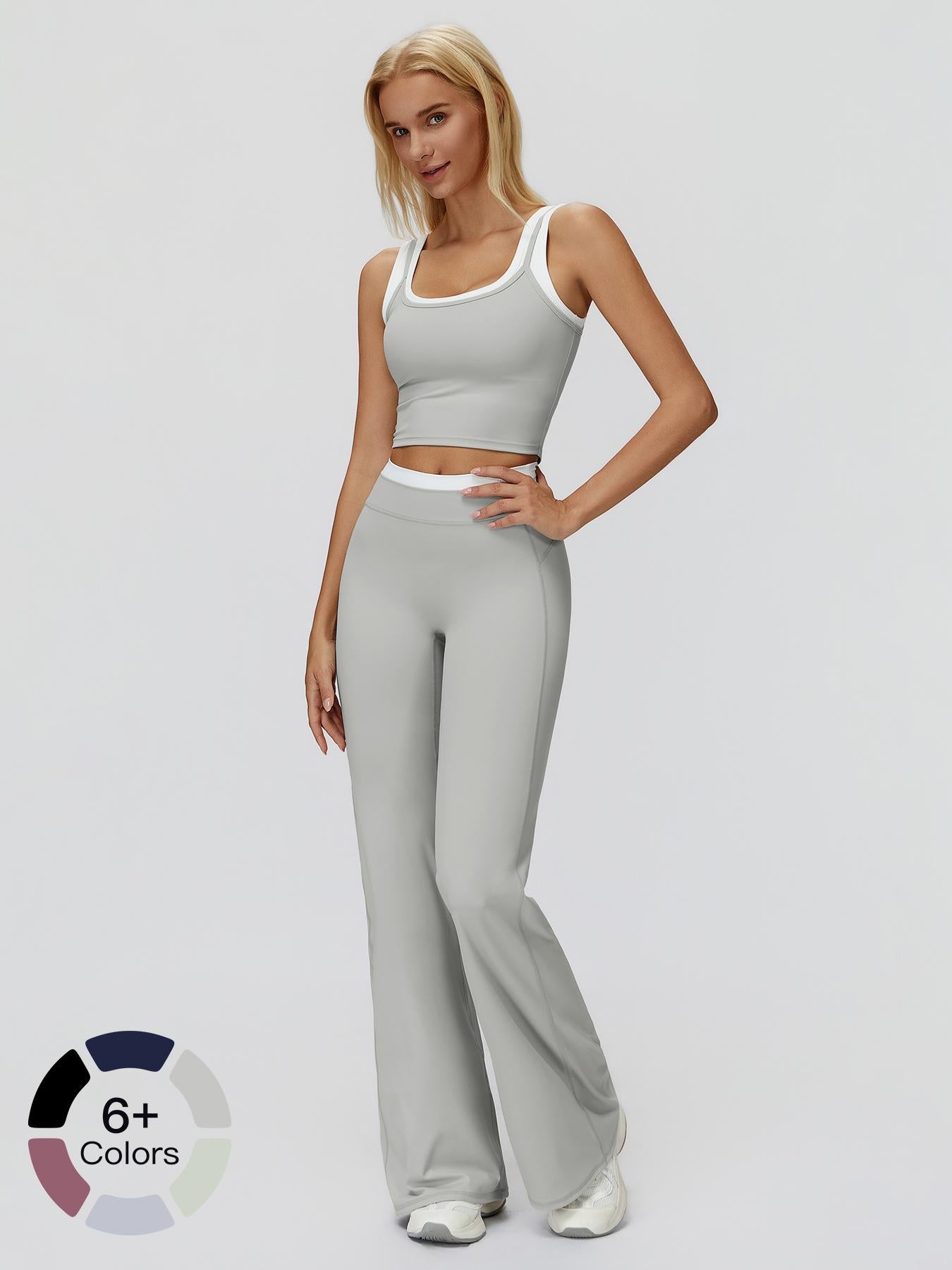 Women's Two-Piece Colorblock Yoga Set, High-Waisted Ribbed Casual Fitness Sportswear - image 23