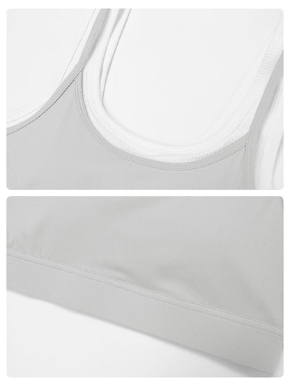Cross-Border Nude Feel Fake Two-Piece Sports Bra, Ribbed Colorblock Yoga Bra - image 13