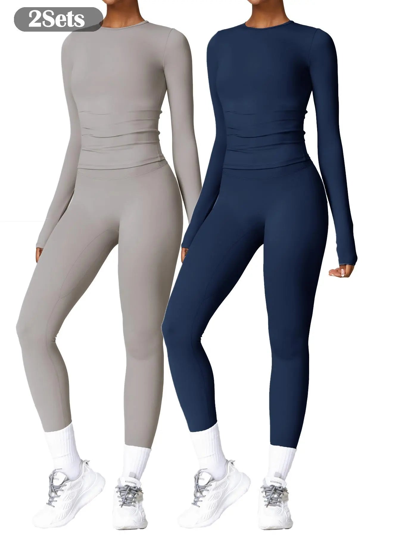 Women’s Quick Dry Long Sleeve & High Waist Leggings Sets for Fitness