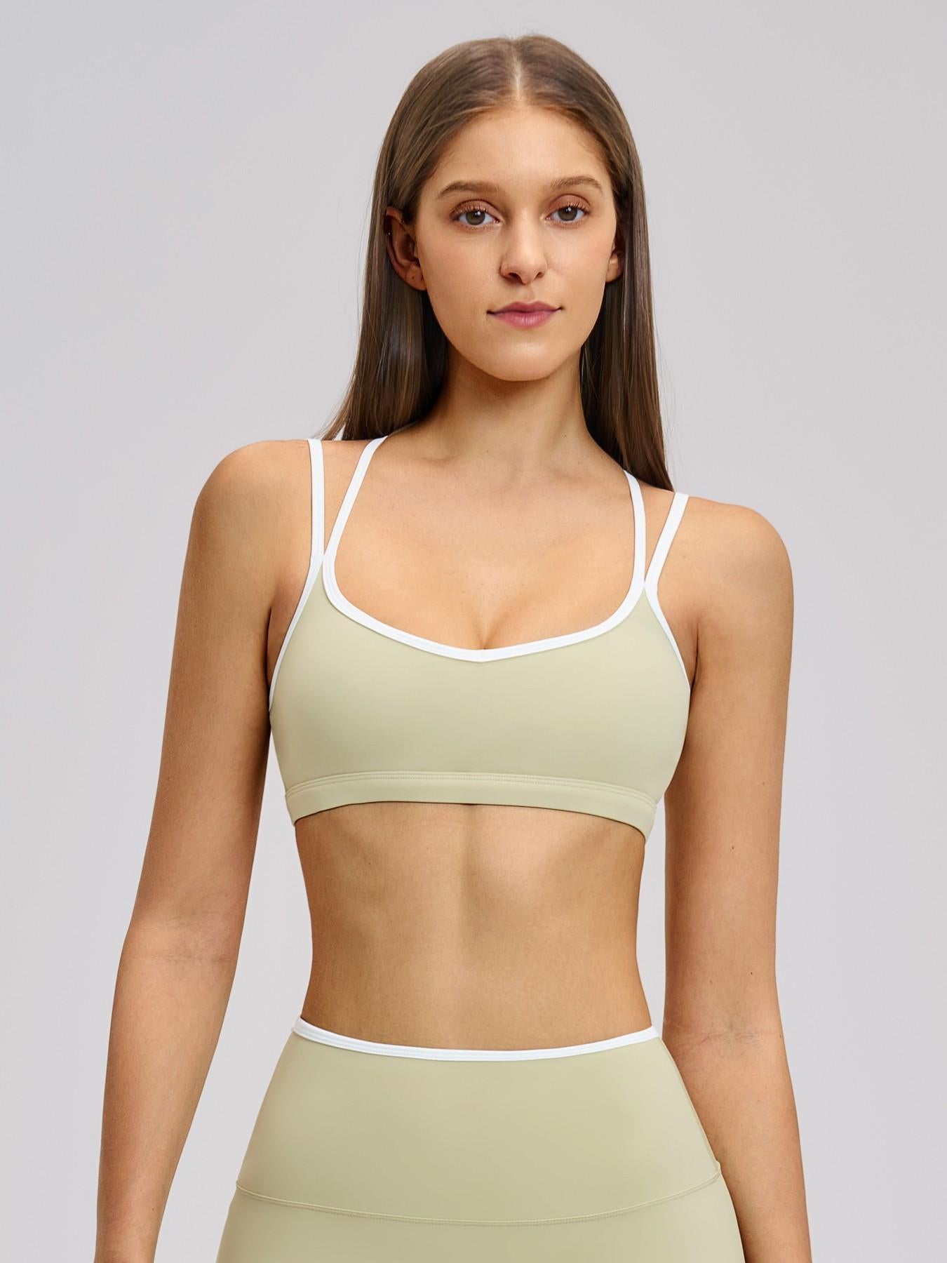 Colorblock Skin-Touch Sports Bra, Quick-Dry Tight-Fitting Cross-Back Sport Tank Top - image 12