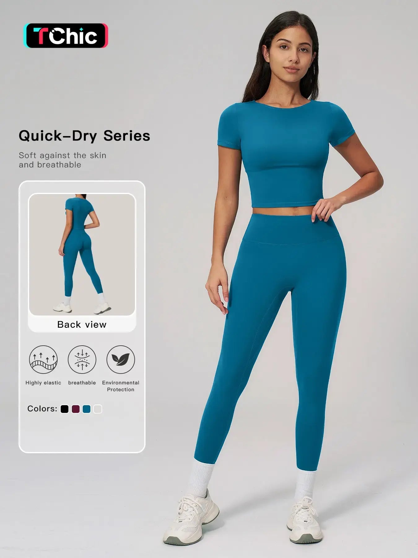 Creamy Soft Quick-Dry T-Shirt Set, High-Waisted Fitness