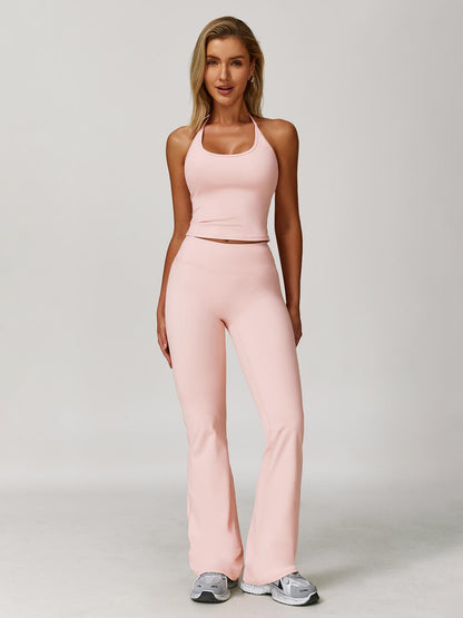 Women's Solid Backless Halter Top & Pants Sports Set, Casual Sporty Two-piece Outfits for Yoga Gym… - image 14