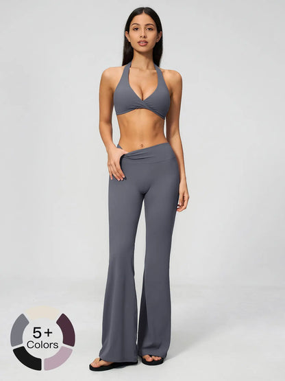 Fleece Yoga Set, Deep V Backless Waist Cinch Tight Butt Lift Fitness Running Sports Set - image 3