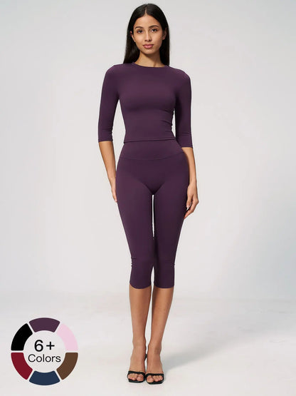Women's New Fleece Sports Two-Piece Set, High-Waist Slim-Fit for Pilates