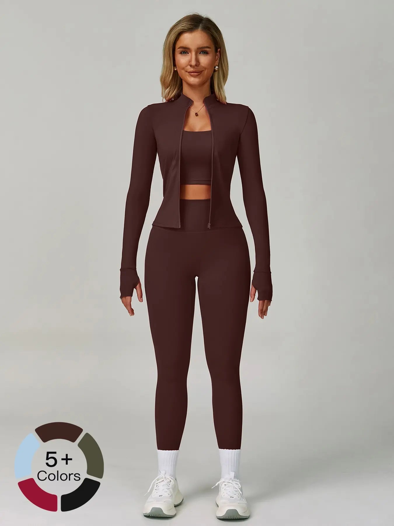 Women's Bare Feel Yoga Set, Fall Winter Zipper Long Sleeve Workout