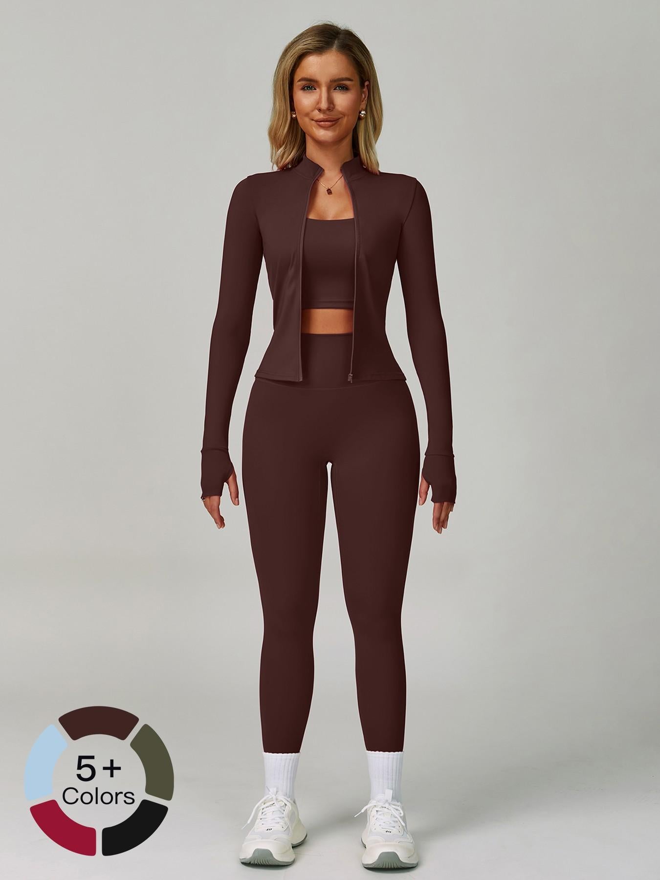 Women's Bare Feel Yoga Set, Fall Winter Zipper Long Sleeve Workout - image 23