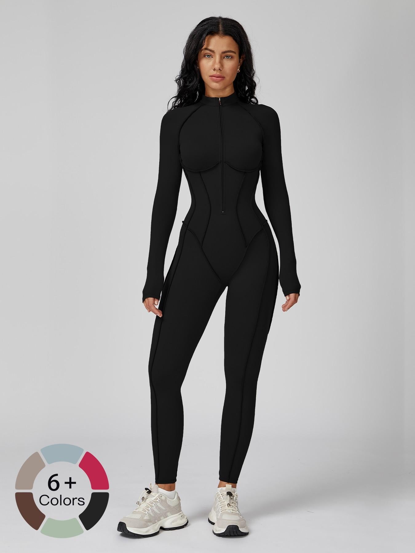 Women's High-Intensity Yoga Workout, Colorblock Stand Collar Romper - image 18