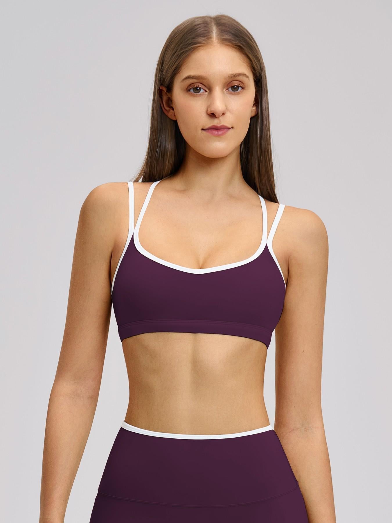 Colorblock Skin-Touch Sports Bra, Quick-Dry Tight-Fitting Cross-Back Sport Tank Top - image 12