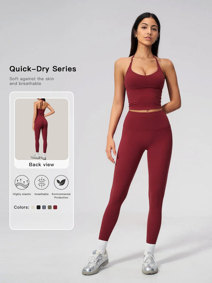 V-Neck Halter Sports Set, High Waist Butt Lifting - image 2