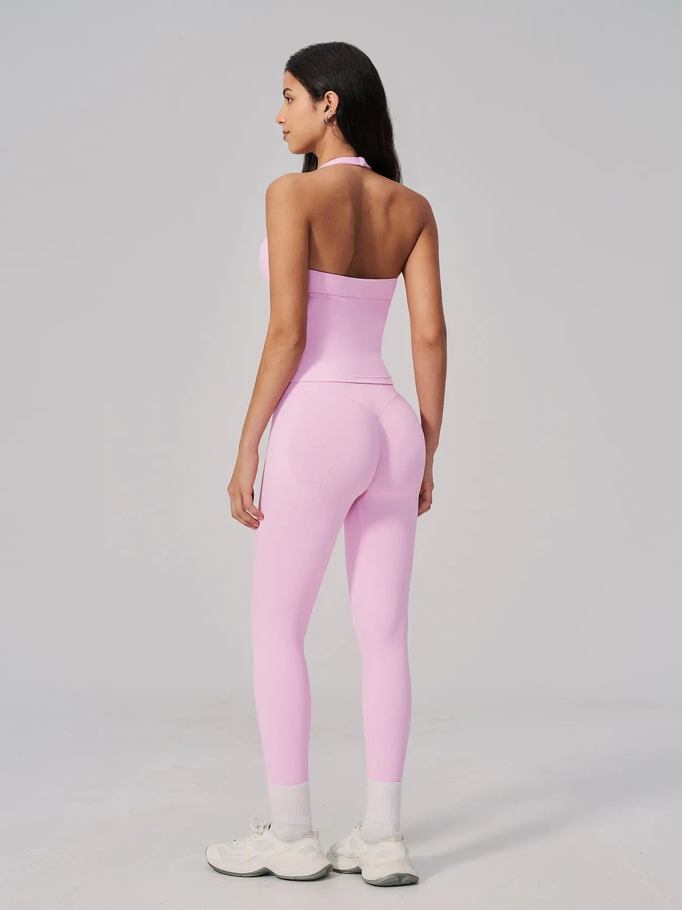 V-Neck Yoga Set for Women, Halter Neck Slim Fit Backless Vertical Ribbed Sports Fitness Yoga Wear - image 7