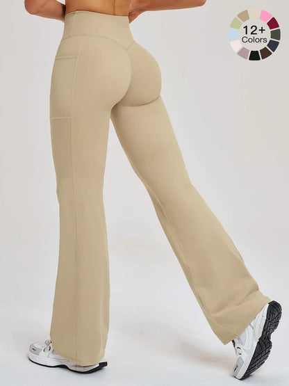 High Waist Naked Feeling Flare Pants Women, Cross Waist Wide Leg Micro Flared Outdoor Casual Sports Pants