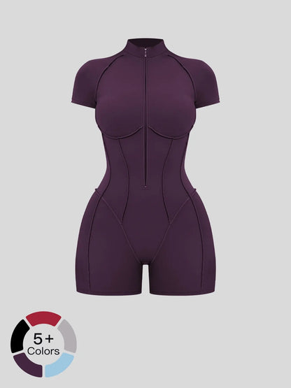 European and American Cross-Border Fitness One-Piece, Stand Collar Zipper