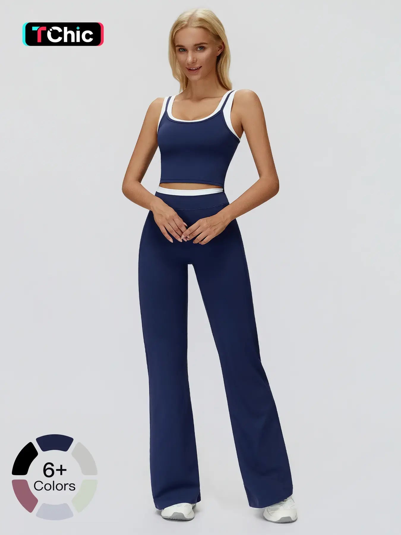 Women's Two-Piece Colorblock Yoga Set, High-Waisted Ribbed Casual Fitness Sportswear