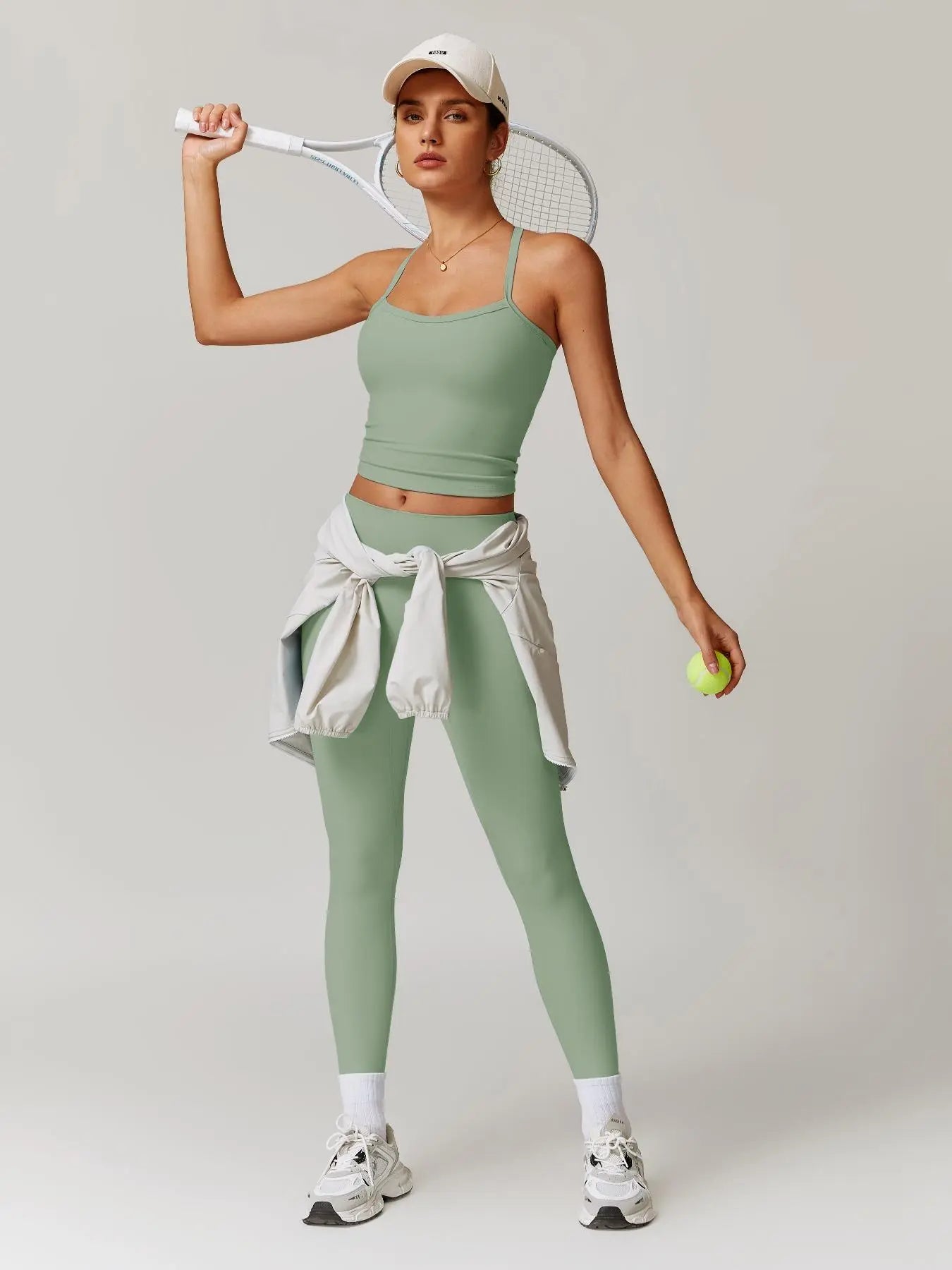Women's Solid Cut Out Backless Cami Top & High Waist Leggings Tracksuit Set, Sporty Comfy Breathable…