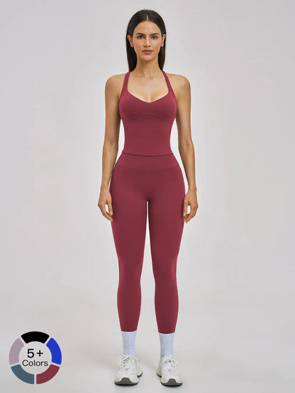 Spring Summer Fleece Sports Set, Cross Back High-End Fitness - image 4