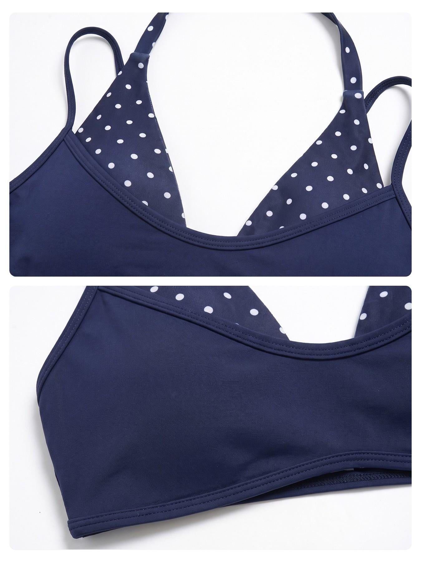 Polka Dot Yoga Set, Halter Neck Strappy Fake Two-Piece Sports Quick-Dry Running Fitness Set - image 18