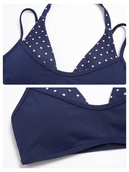 Polka Dot Yoga Set, Halter Neck Strappy Fake Two-Piece Sports Quick-Dry Running Fitness Set - image 18