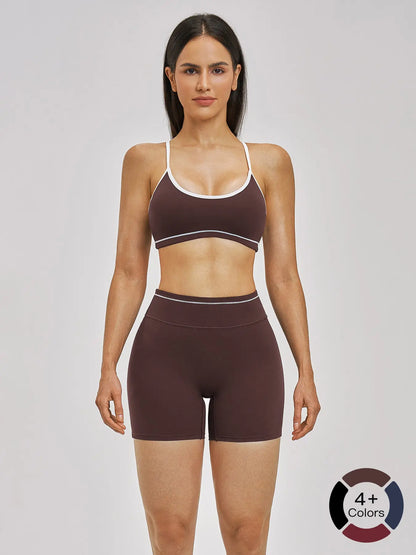 European and American Cross-Border Naked Yoga Set, Colorblock Backless Quick-Dry Fitness Set