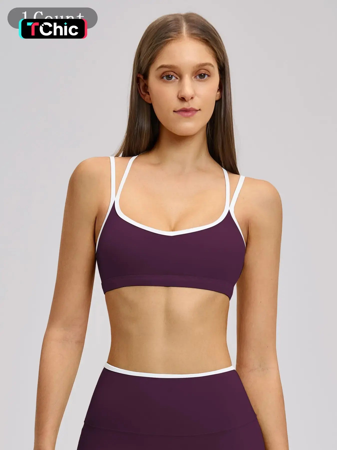 Colorblock Skin-Touch Sports Bra, Quick-Dry Tight-Fitting Cross-Back Sport Tank Top