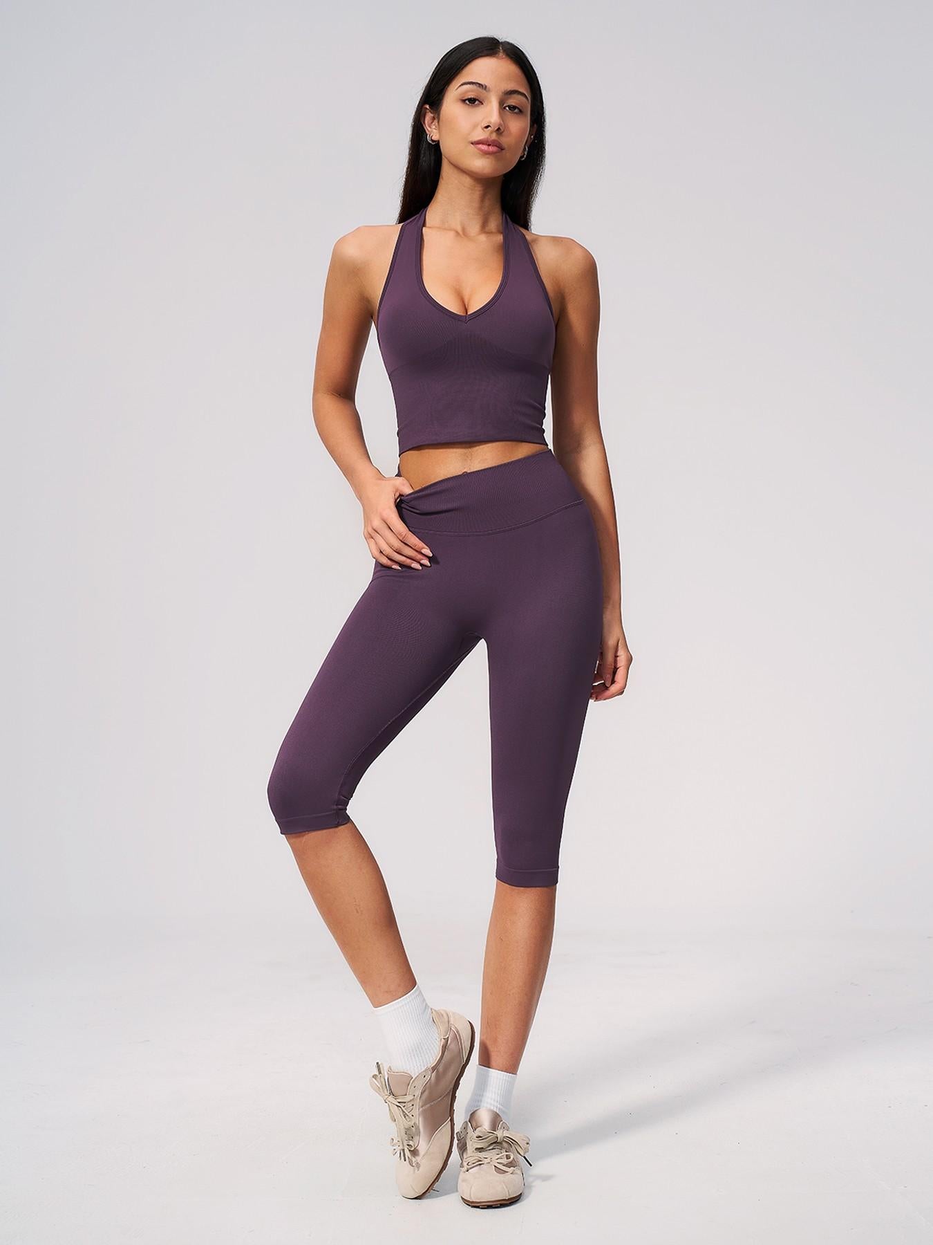 Yoga Set Seamless Ribbed Tight Shockproof High Elasticity Butt Lifter Tummy Control Running Training… - image 14