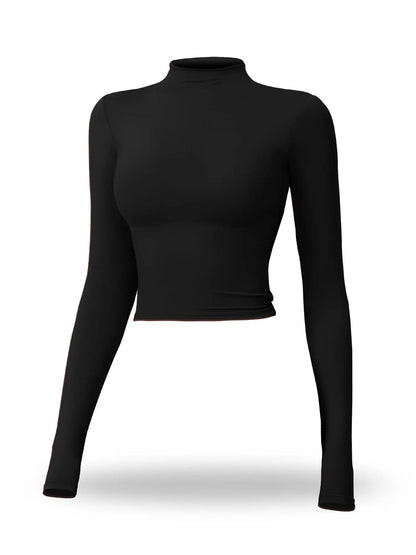Women's Solid Mock Neck Sports Tee, Quick-Dry Breathable Long Sleeve T-Shirt for Yoga - image 7