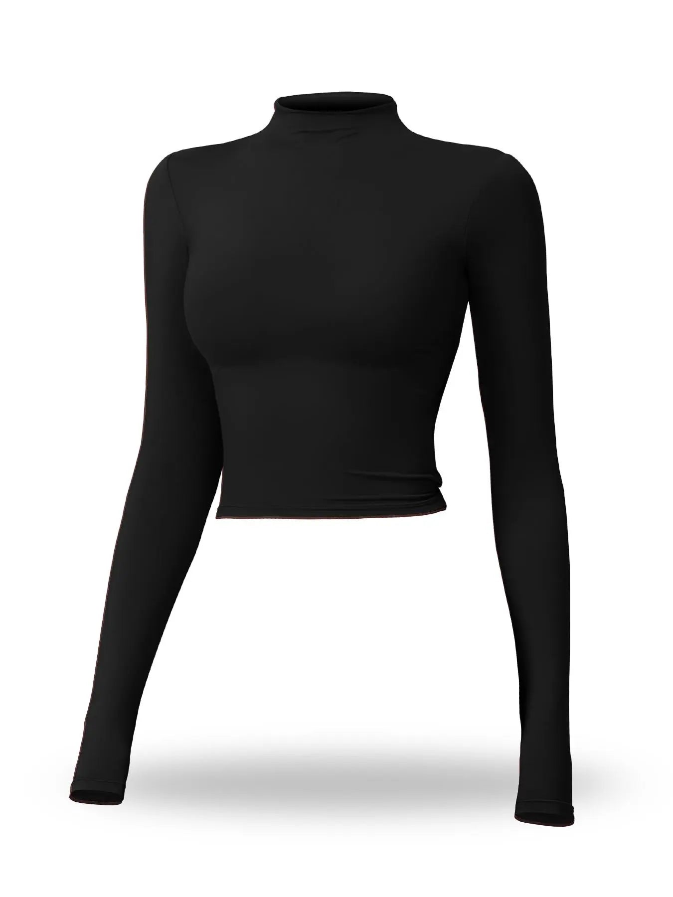 Women's Solid Mock Neck Sports Tee, Quick-Dry Breathable Long Sleeve T-Shirt for Yoga