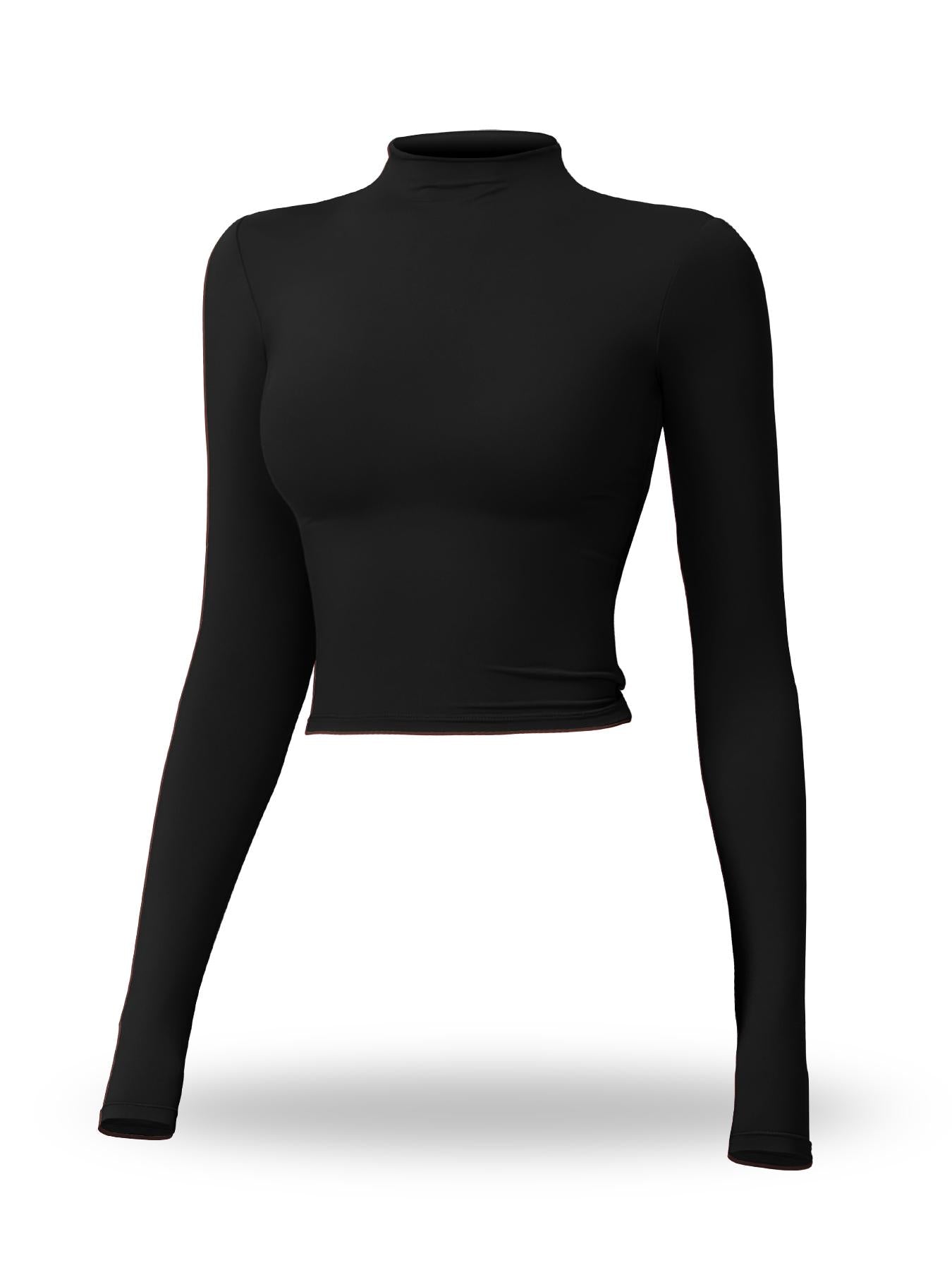 Women's Solid Mock Neck Sports Tee, Quick-Dry Breathable Long Sleeve T-Shirt for Yoga - image 23
