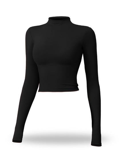 Women's Solid Mock Neck Sports Tee, Quick-Dry Breathable Long Sleeve T-Shirt for Yoga - image 23
