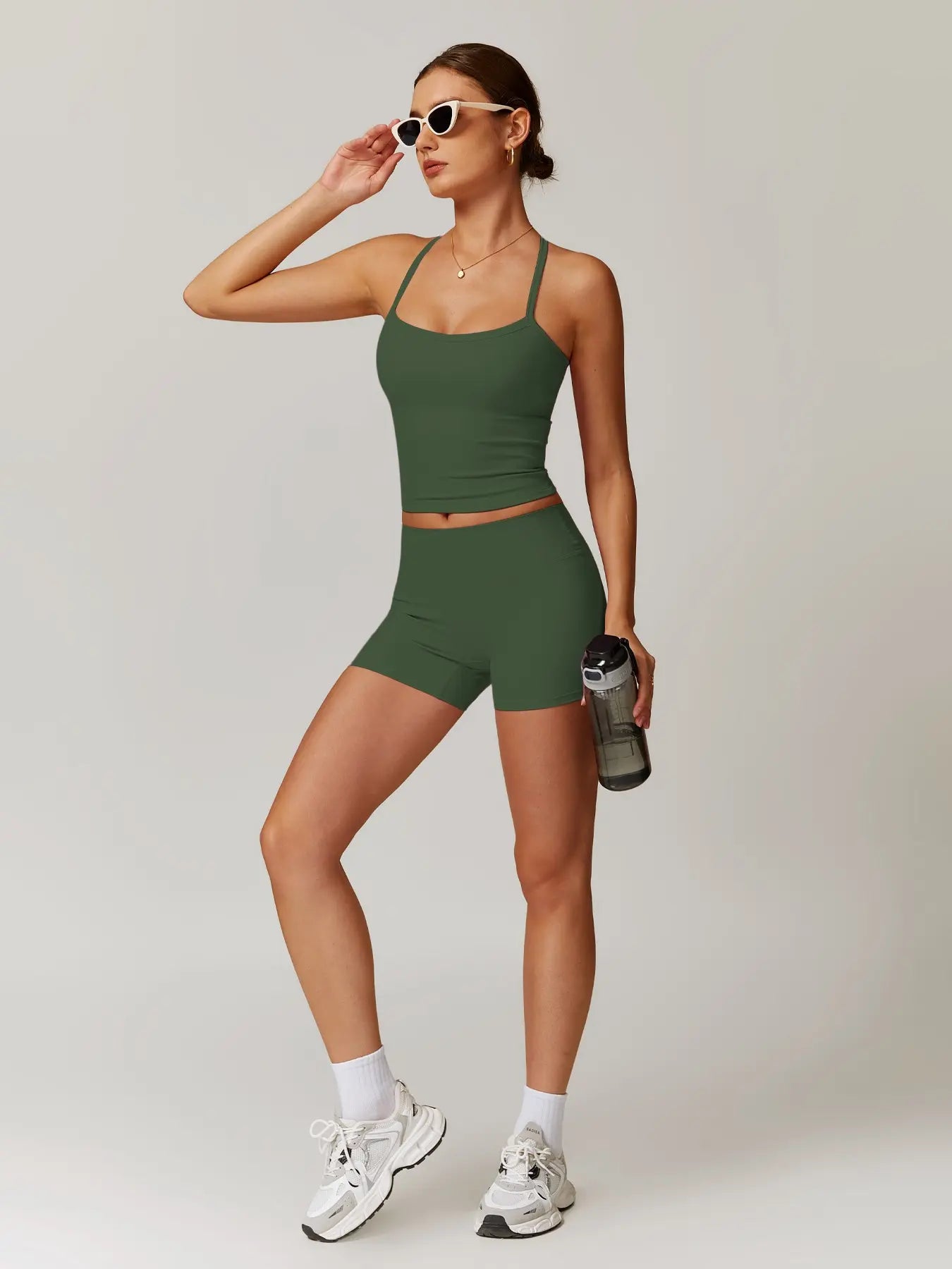 Women's Backless Cami Top & High Waist Shorts Tracksuit Set