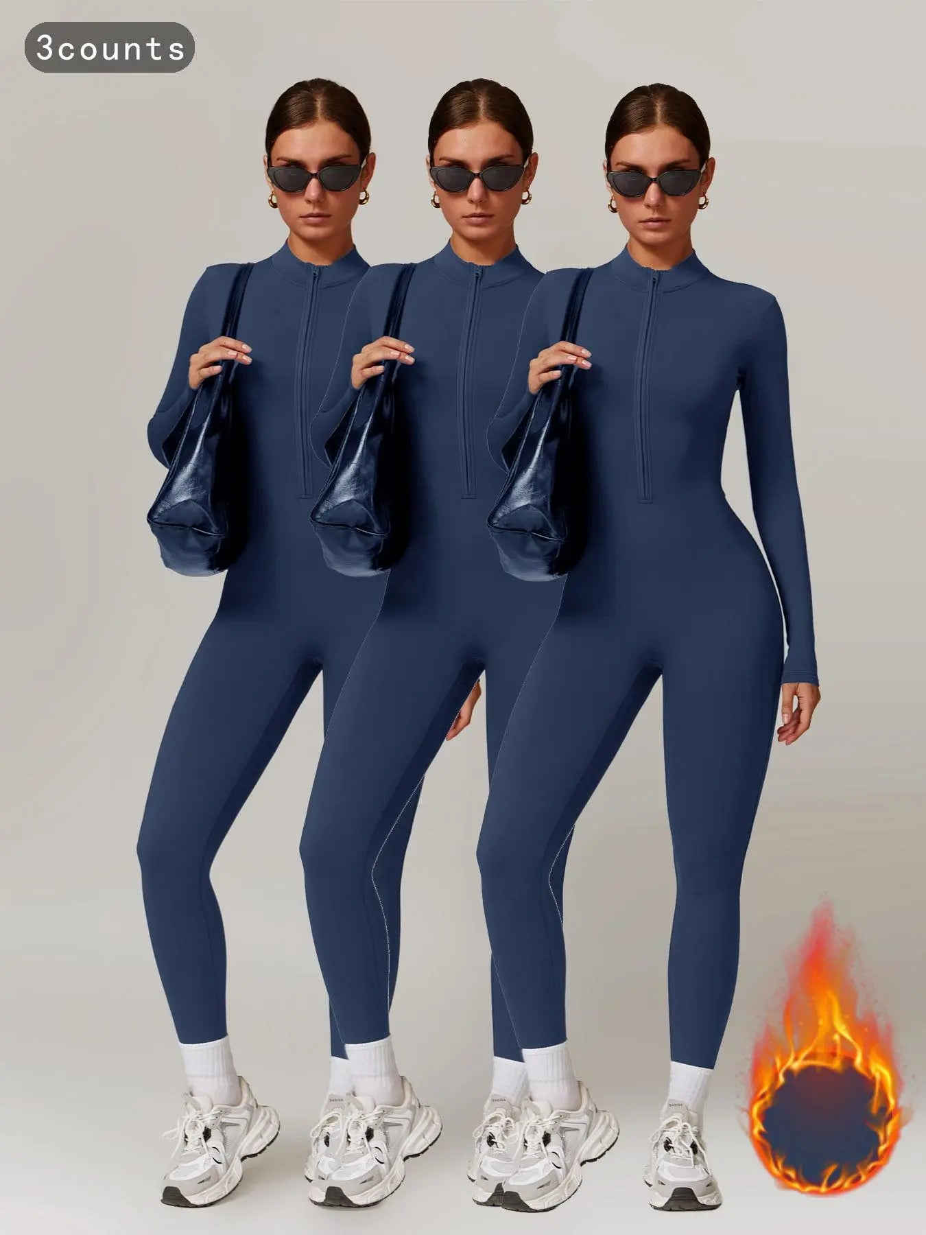Women's Solid Zip-up Skiing Jumpsuit - Sporty Activewear