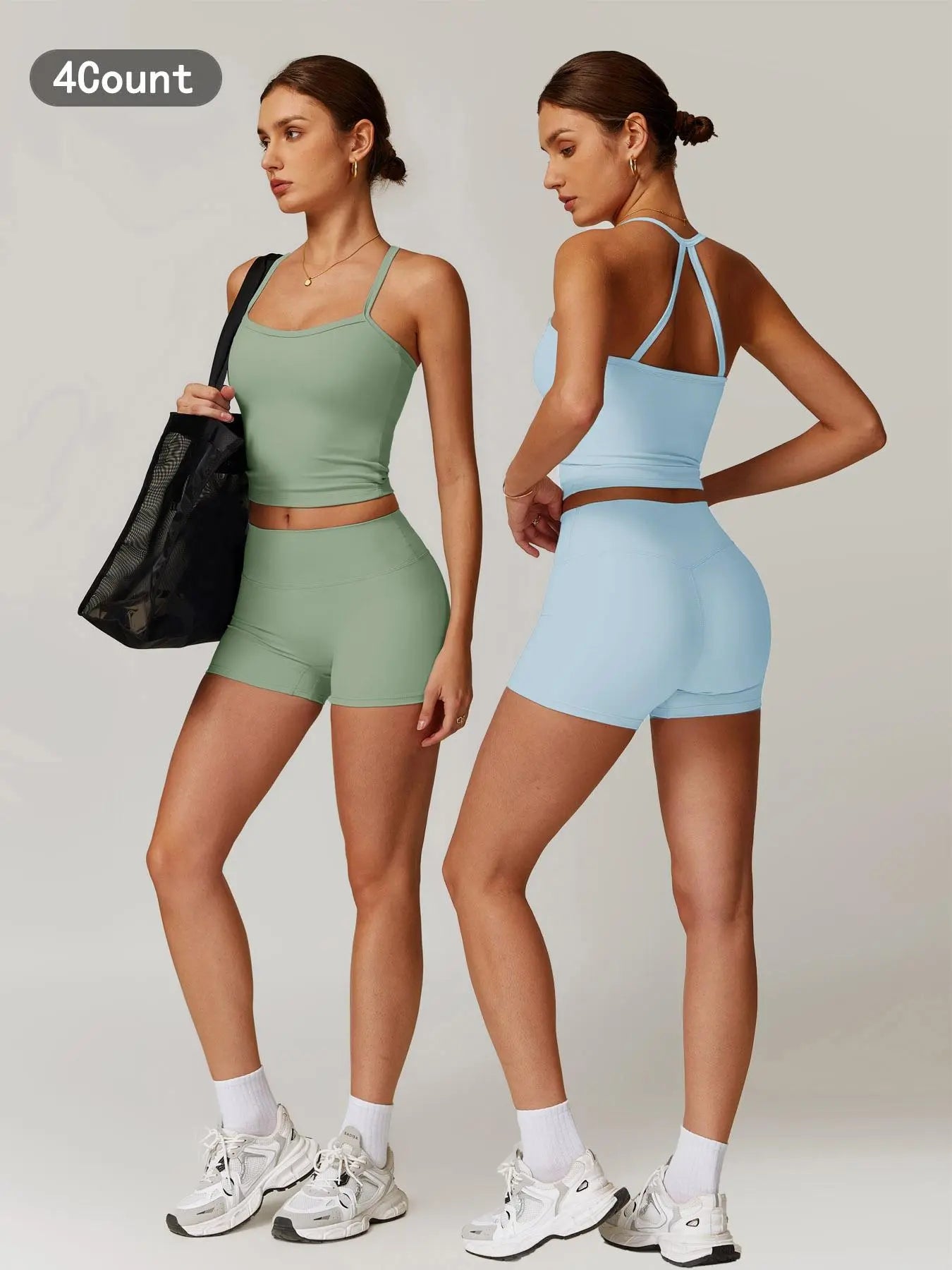 Women's Backless Crop Cami & Shorts Set for Activewear and Yoga