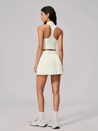 Summer Pilates Yoga Set for Women, Fixed Cup Collar Side Pocket Tennis Dress - image 7